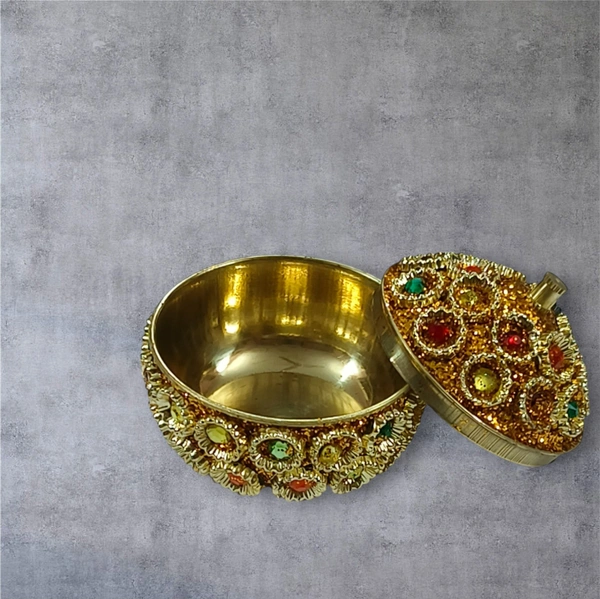 Sold By R R Global Exports Sindoor Box Kumkum Box - H.2'' B.2'', Multicolur, Brass