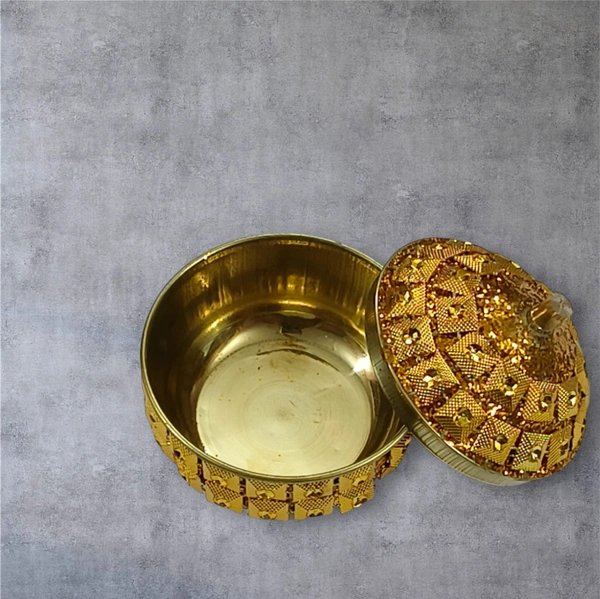 Sold By R R Global Exports Sindoor Box Kumkum Box - H.2'' B.2'', Gold, Brass