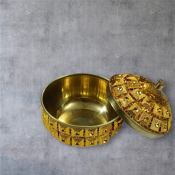 Sold By R R Global Exports Sindoor Box Kumkum Box - H.2'' B.2'', Gold, Brass