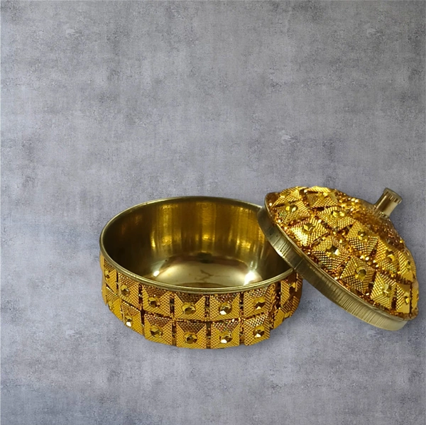 Sold By R R Global Exports Sindoor Box Kumkum Box - H.2'' B.2'', Gold, Brass