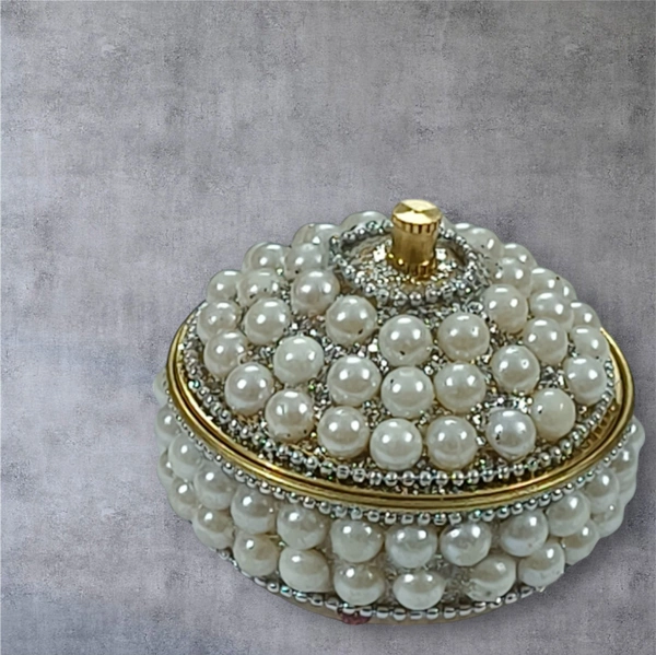 Sold By R R Global Exports Sindoor Box Kumkum Box - H.2'' B.2'', White, Brass