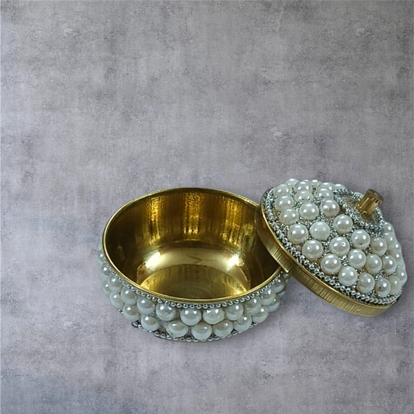 Sold By R R Global Exports Sindoor Box Kumkum Box - H.2'' B.2'', White, Brass