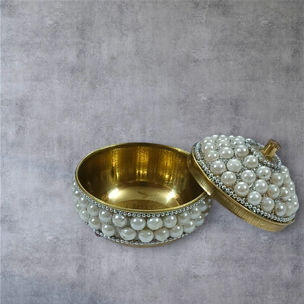 Sold By R R Global Exports Sindoor Box Kumkum Box - H.2'' B.2'', White, Brass