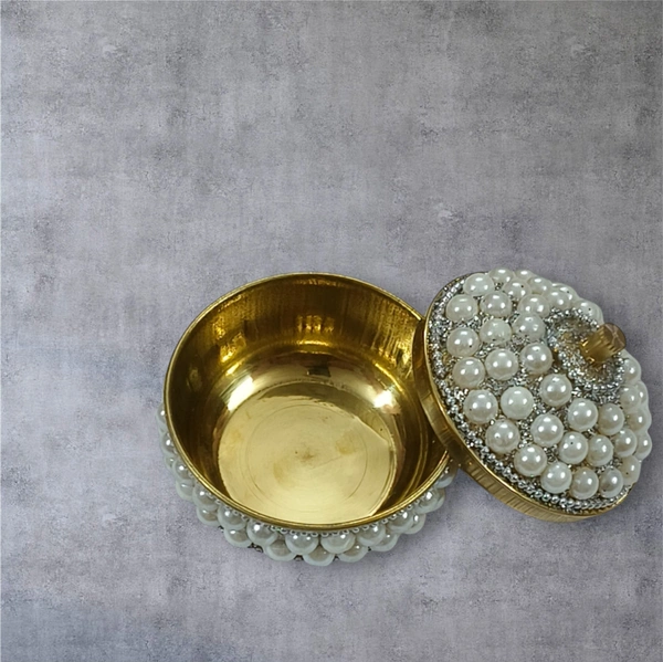 Sold By R R Global Exports Sindoor Box Kumkum Box - H.2'' B.2'', White, Brass