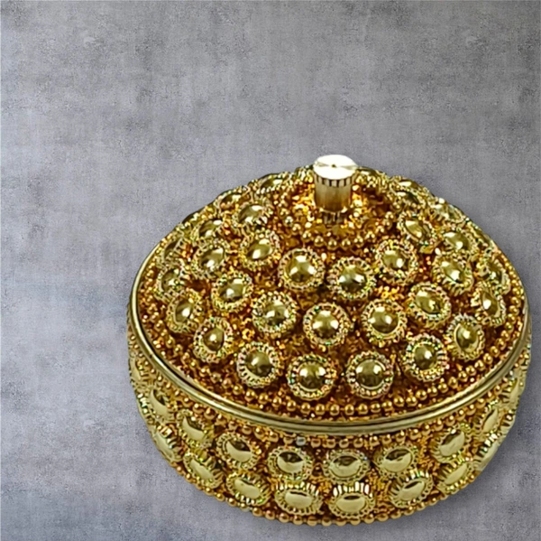 Sold By R R Global Exports Sindoor Box Kumkum Box - H.2'' B.2'', Gold, Brass