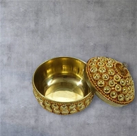 Sold By R R Global Exports Sindoor Box Kumkum Box - H.2'' B.2'', Gold, Brass