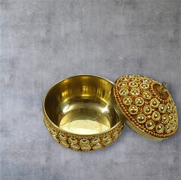 Sold By R R Global Exports Sindoor Box Kumkum Box - H.2'' B.2'', Gold, Brass
