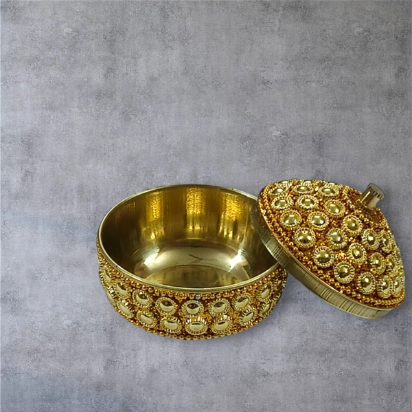 Sold By R R Global Exports Sindoor Box Kumkum Box - H.2'' B.2'', Gold, Brass