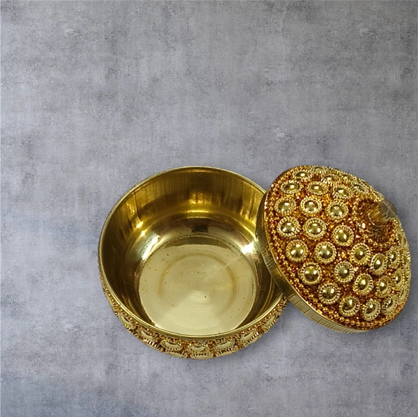 Sold By R R Global Exports Sindoor Box Kumkum Box - H.2'' B.2'', Gold, Brass