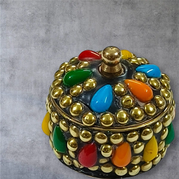 Sold By R R Global Exports Sindoor Box Kumkum Box - H.2'' B.2'', Multicolor, Brass