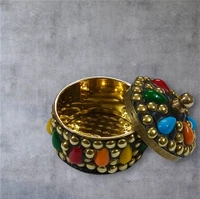 Sold By R R Global Exports Sindoor Box Kumkum Box - H.2'' B.2'', Multicolor, Brass