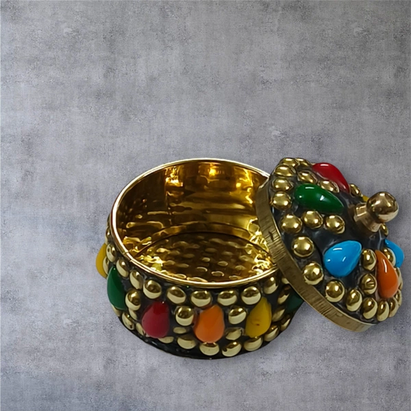 Sold By R R Global Exports Sindoor Box Kumkum Box - H.2'' B.2'', Multicolor, Brass