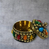 Sold By R R Global Exports Sindoor Box Kumkum Box - H.2'' B.2'', Multicolor, Brass