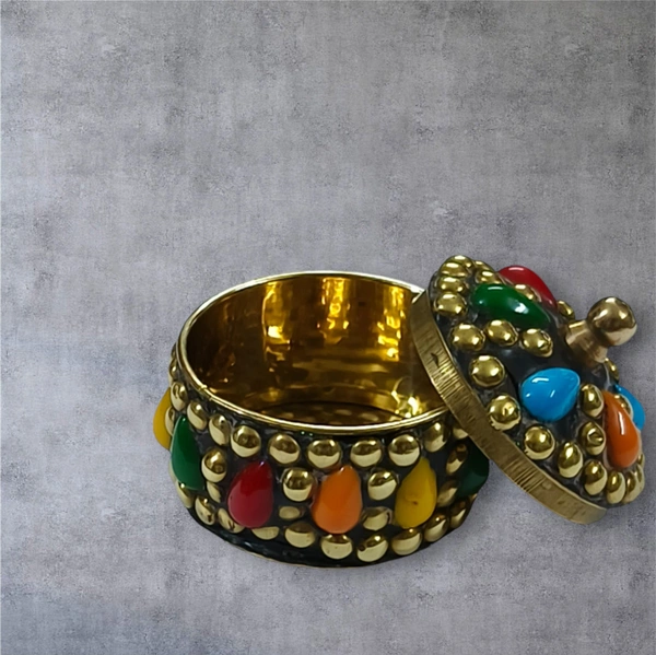 Sold By R R Global Exports Sindoor Box Kumkum Box - H.2'' B.2'', Multicolor, Brass