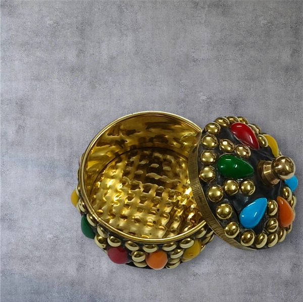 Sold By R R Global Exports Sindoor Box Kumkum Box - H.2'' B.2'', Multicolor, Brass