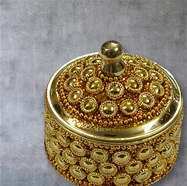 Sold By Homes Decor Sindoor Box Kumkum Box - H.2'' B.2'', Glod, Brass