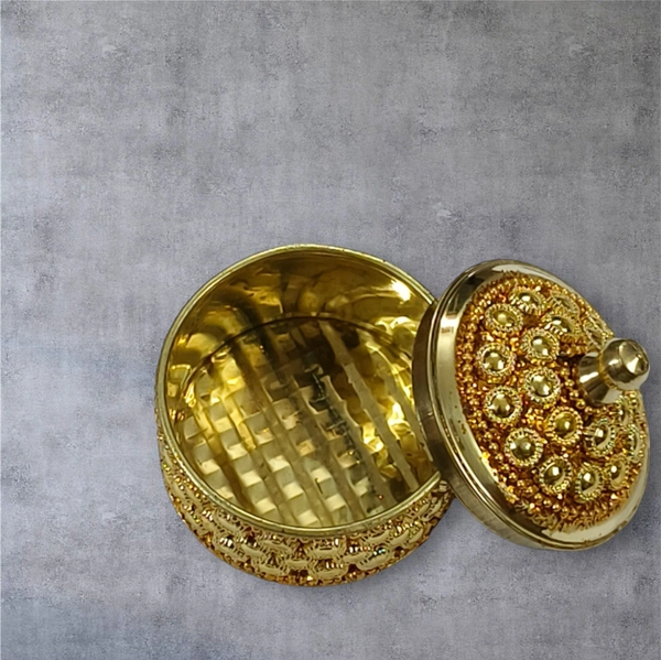 Sold By Homes Decor Sindoor Box Kumkum Box - H.2'' B.2'', Glod, Brass