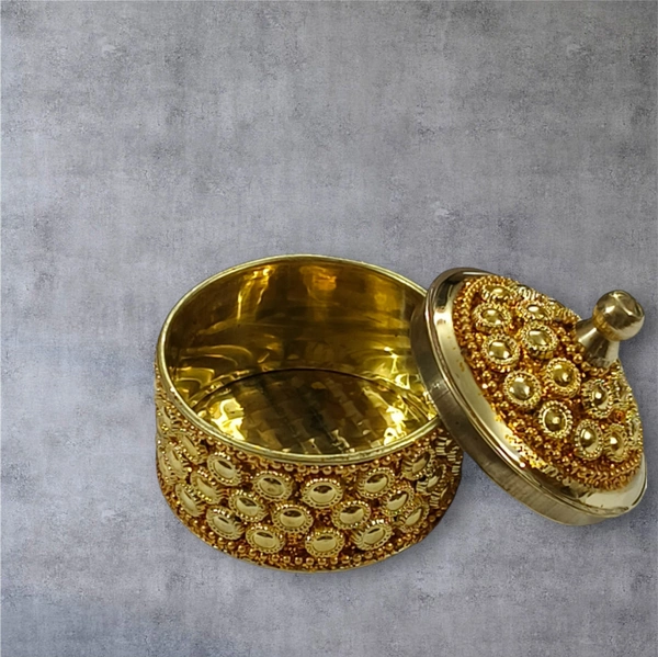 Sold By Homes Decor Sindoor Box Kumkum Box - H.2'' B.2'', Glod, Brass
