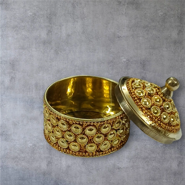 Sold By Homes Decor Sindoor Box Kumkum Box - H.2'' B.2'', Glod, Brass