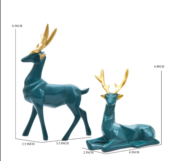 Sold By R R Global Exports Deer Pair Showpiece Decorative Figurine for Home Garden Decor Showpiece Statue Set of 2 Green - Green, Polyresin