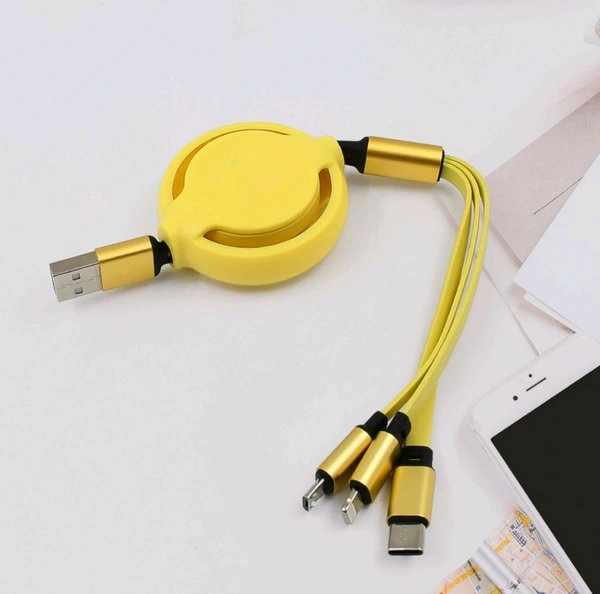 3 in 1 Retractable Charger Charging Cable (1 Pieces) - Yellow