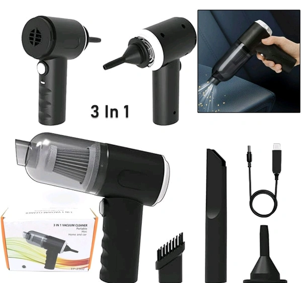 3 in 1 Car Mini Vacuum Cleaner with Blower Wireless Portable Rechargeable - Black