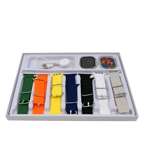T 800 ULTRA 2 7 in 1 Ultra Smart watch Combo with Seven Classic Straps & Transparent Screen Guard (1 Set )