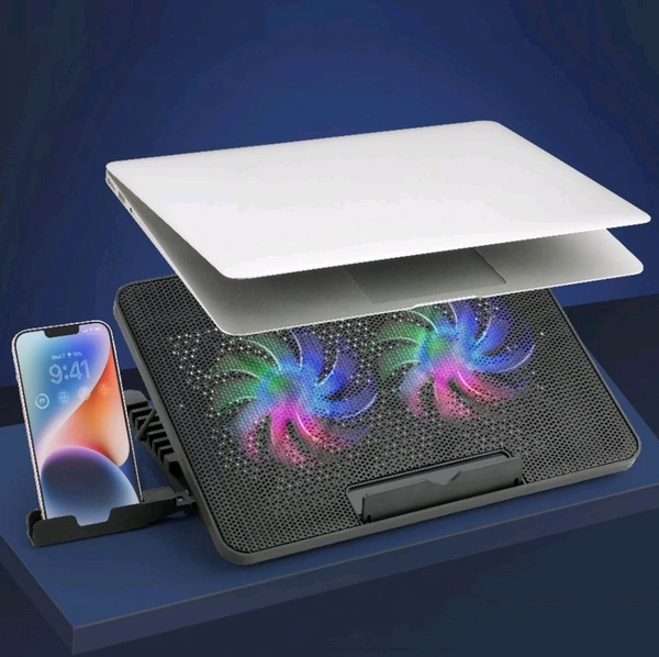 Laptop Cooler Cooling Pad with 2 Quiet Led Fans, Dual USB Ports, Portable Ultra Slim - Black