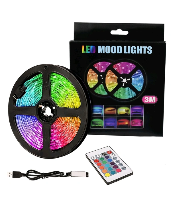 RGB LED Strip Lights, LED Mood Lights, Multi Coloured USB TV Backlight with Remote, TV PC Laptop Background Lighting, Home Movie Theater (1 Set)
