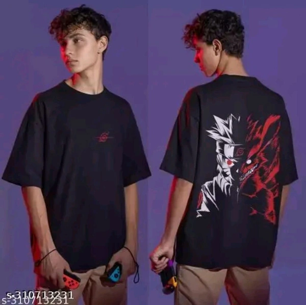 Comfy Modern Men Cotton Blend Tshirts Back Print Anime - Black, S