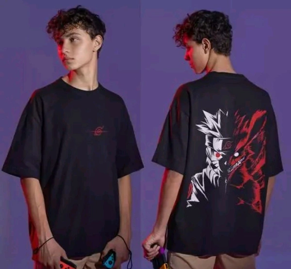 Comfy Modern Men Cotton Blend Tshirts Back Print Anime - Black, S