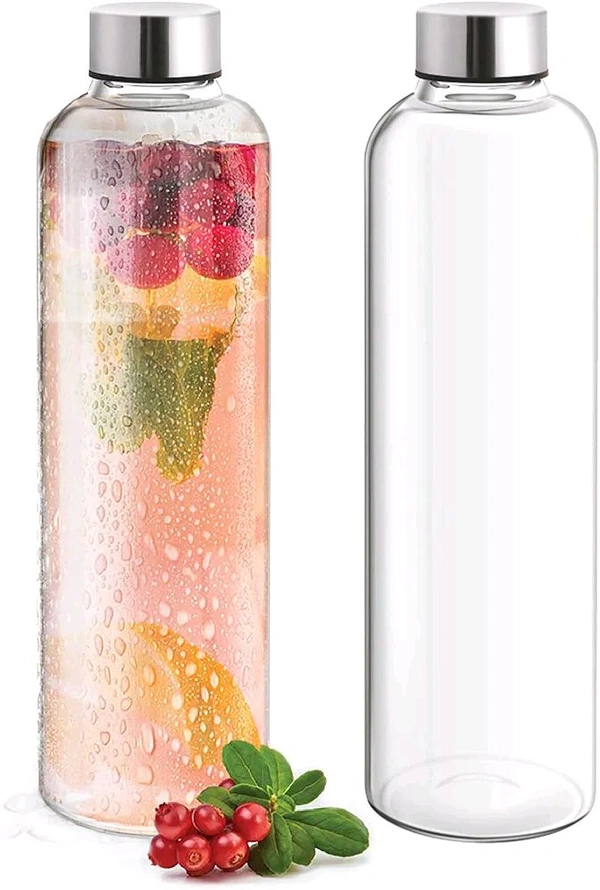 Glass Water Bottle, Set of 2, 1000 ml Each