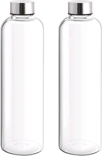 Glass Water Bottle, Set of 2, 1000 ml Each