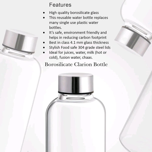 Glass Water Bottle, Set of 2, 1000 ml Each