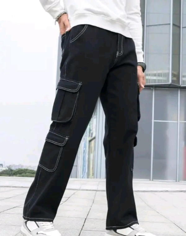 Men's Loose Baggy Fit Washed Cargo Jeans - Black, 28