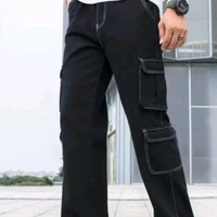 Men's Loose Baggy Fit Washed Cargo Jeans - Black, 30