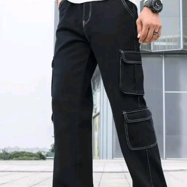 Men's Loose Baggy Fit Washed Cargo Jeans - Black, 30