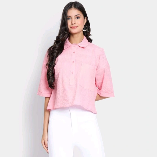 Ladies 100% Cotton Shirt  - Pink, M