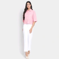 Ladies 100% Cotton Shirt  - Pink, L