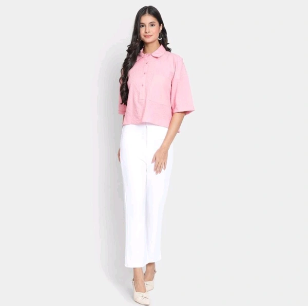 Ladies 100% Cotton Shirt  - Pink, XL