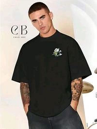 CrazyBee Cotton Blend Oversized Fit Printed Half Sleeves Men's T-Shirt - Black ( Pack of 1 ) - Black, L
