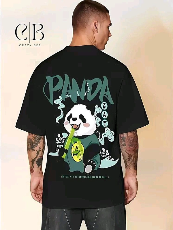 CrazyBee Cotton Blend Oversized Fit Printed Half Sleeves Men's T-Shirt - Black ( Pack of 1 ) - Black, XL