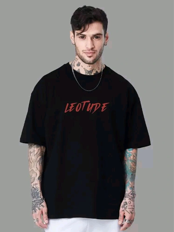 Leotude Cotton Blend Oversized Fit Printed Half Sleeves Men's T-Shirt - Black ( Pack of 1 ) - Black, S