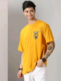 Leotude Cotton Blend Oversized Fit Printed Half Sleeves Men's T-Shirt - Mustard ( Pack of 1 ) - S