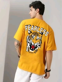 Leotude Cotton Blend Oversized Fit Printed Half Sleeves Men's T-Shirt - Mustard ( Pack of 1 ) - S