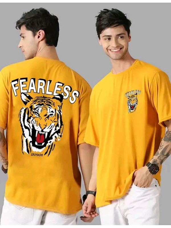 Leotude Cotton Blend Oversized Fit Printed Half Sleeves Men's T-Shirt - Mustard ( Pack of 1 ) - M