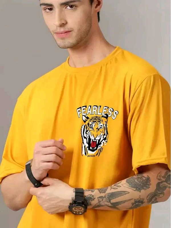 Leotude Cotton Blend Oversized Fit Printed Half Sleeves Men's T-Shirt - Mustard ( Pack of 1 ) - L