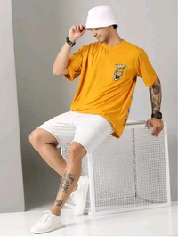 Leotude Cotton Blend Oversized Fit Printed Half Sleeves Men's T-Shirt - Mustard ( Pack of 1 ) - L