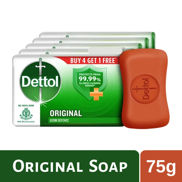 Dettol Original Germ Protection Bathing Soap  75gm (Buy 4 Get 1 Free)