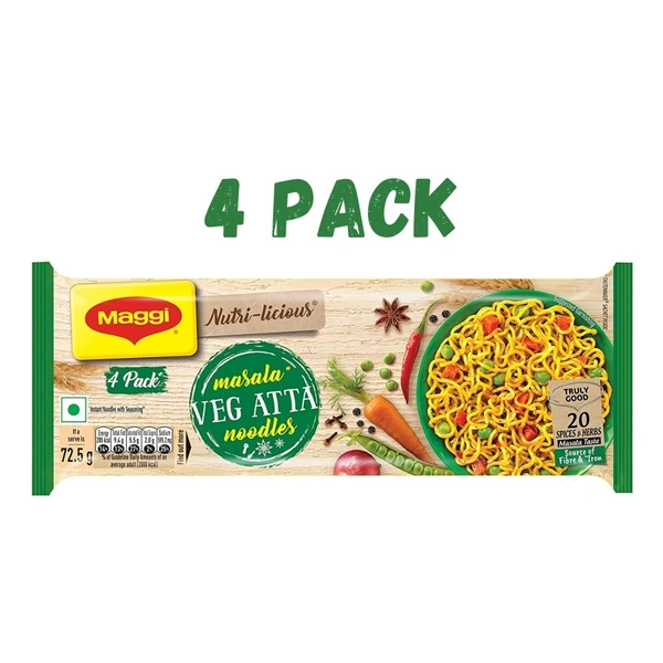 Maggi Masala Veg Atta Noodles (4 in 1 pack)  290g 
